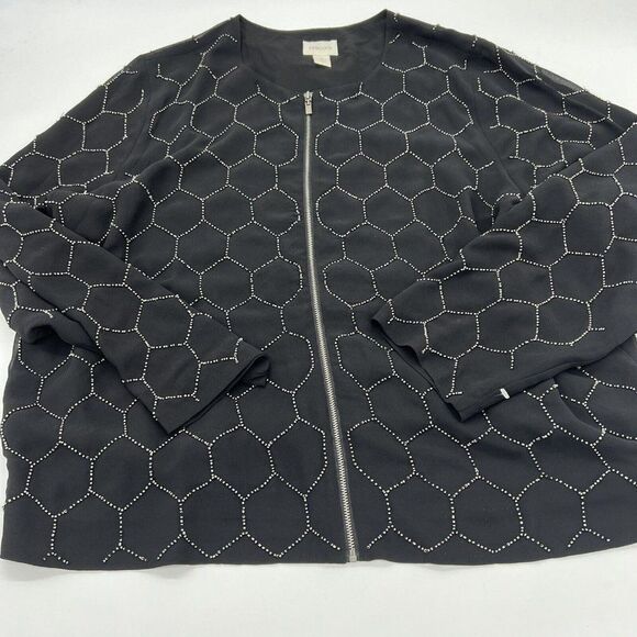 Chico's Women's 3/XL Full Zip Jacket Black Long Sleeve Geometric Polyester - Picture 1 of 6